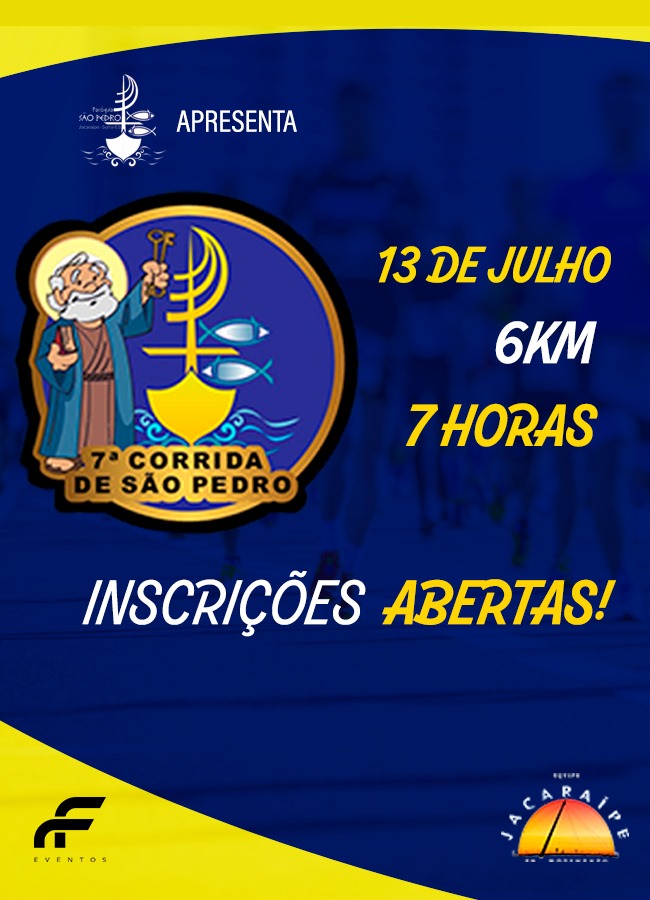 INSCRIÇÕES ABERTAS DA 7ª CORRIDA DE SÃO PEDRO - JACARAÍPE